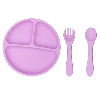 3PCS Children's Tableware Set Baby Eating Food Training Silicone Tableware Set Baby Sucker Feeding Dishes Plate With Spoon Fork