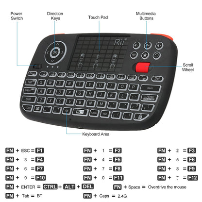 Teclado Sem Fio Bluetooth Rii i4 Mini Com Touchpad 2.4GHz Retroiluminado Mouse Controle Remoto Para Windows Android TV Box Smart TV