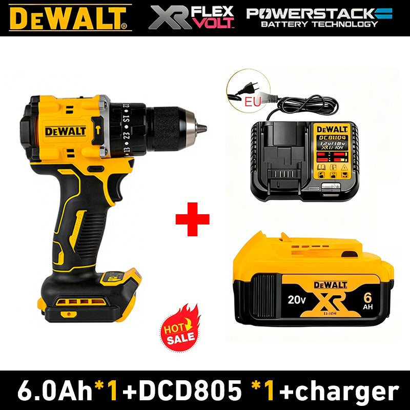 100% Original DeWalt 20V Furadeira de Impacto a Bateria de Lítio Recarregável sem Escova Furadeira Multifuncional Furadeira Elétrica Dcd805.