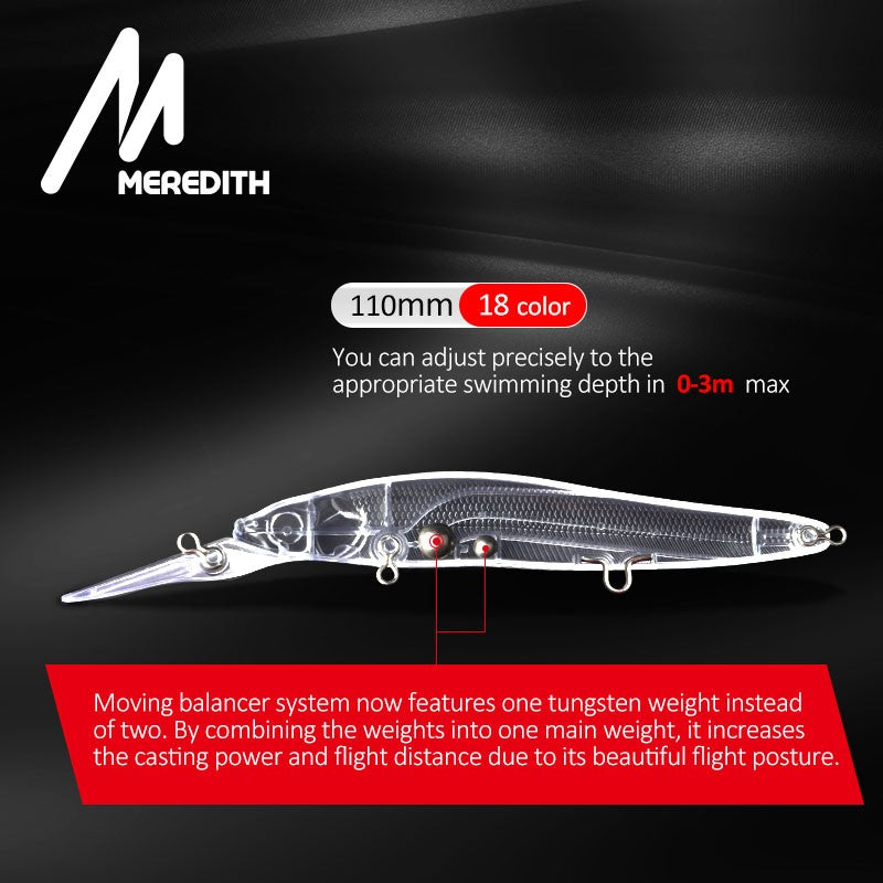 MEREDITH Iscas de Pesca Minnow Wobbler Lento Afundando ou Flutuando 110mm Isca Artificial Rígida Profundidade 0-3m Isca para Baixo e Lúcio