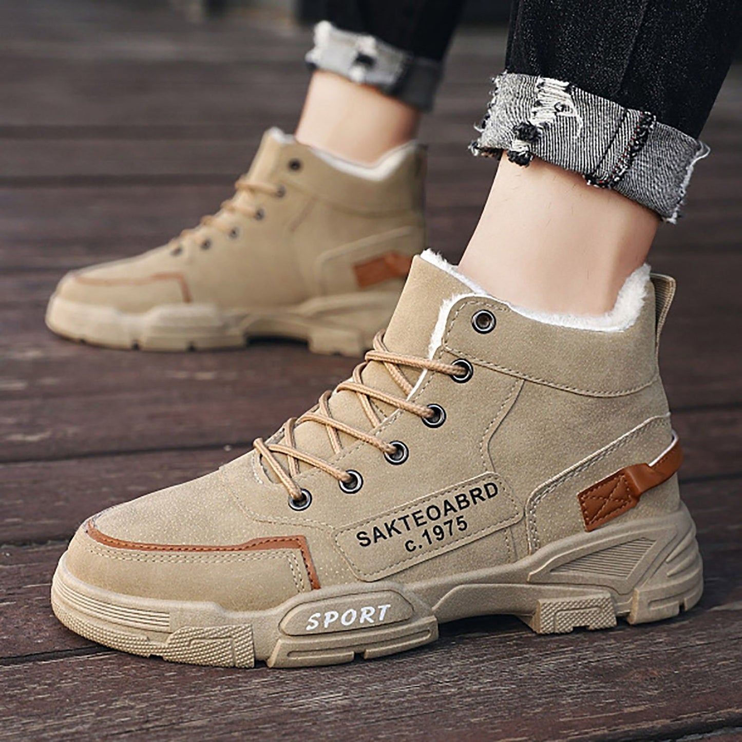 Winter Snow Boots Men'S Outdoor Hiking Velvet Thick Thermal Cotton High Top Casual Trend High Help Work Boots Mechanic Stuff