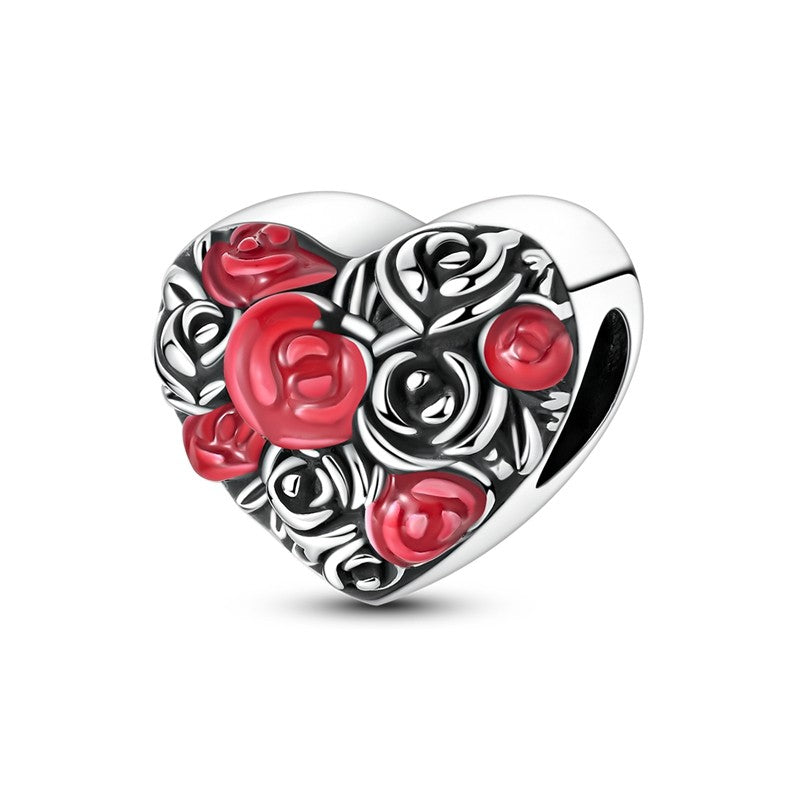 Heart & Organ Charm 925 Sterling Silver Red Rose Skull Dangle Pendant Dark Aesthetic Fit Bangle Bracelet Necklace DIY Jewelry