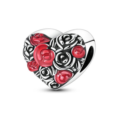 Heart & Organ Charm 925 Sterling Silver Red Rose Skull Dangle Pendant Dark Aesthetic Fit Bangle Bracelet Necklace DIY Jewelry