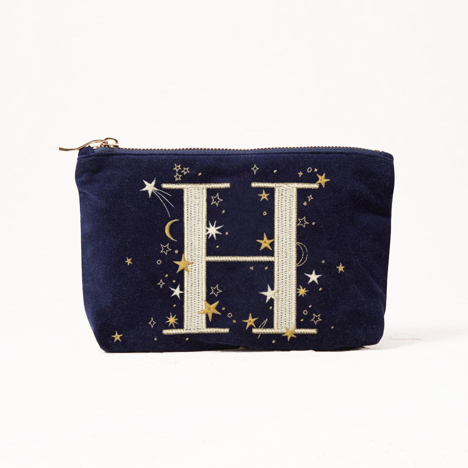 Alphabet Print Velvet Clutch Makeup Bag - Fashionable Cosmetic Pouch with Glittering Star Motif