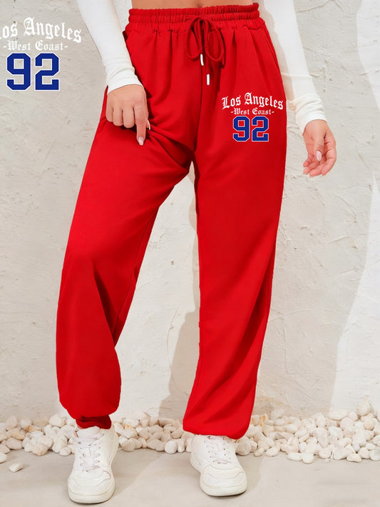 Los Angeles West Coast 92 Prints Sweatpants Womens Casual Jogger Pants Elastic Waist Pocket Fleece Trousers Autumn Woman Clothes