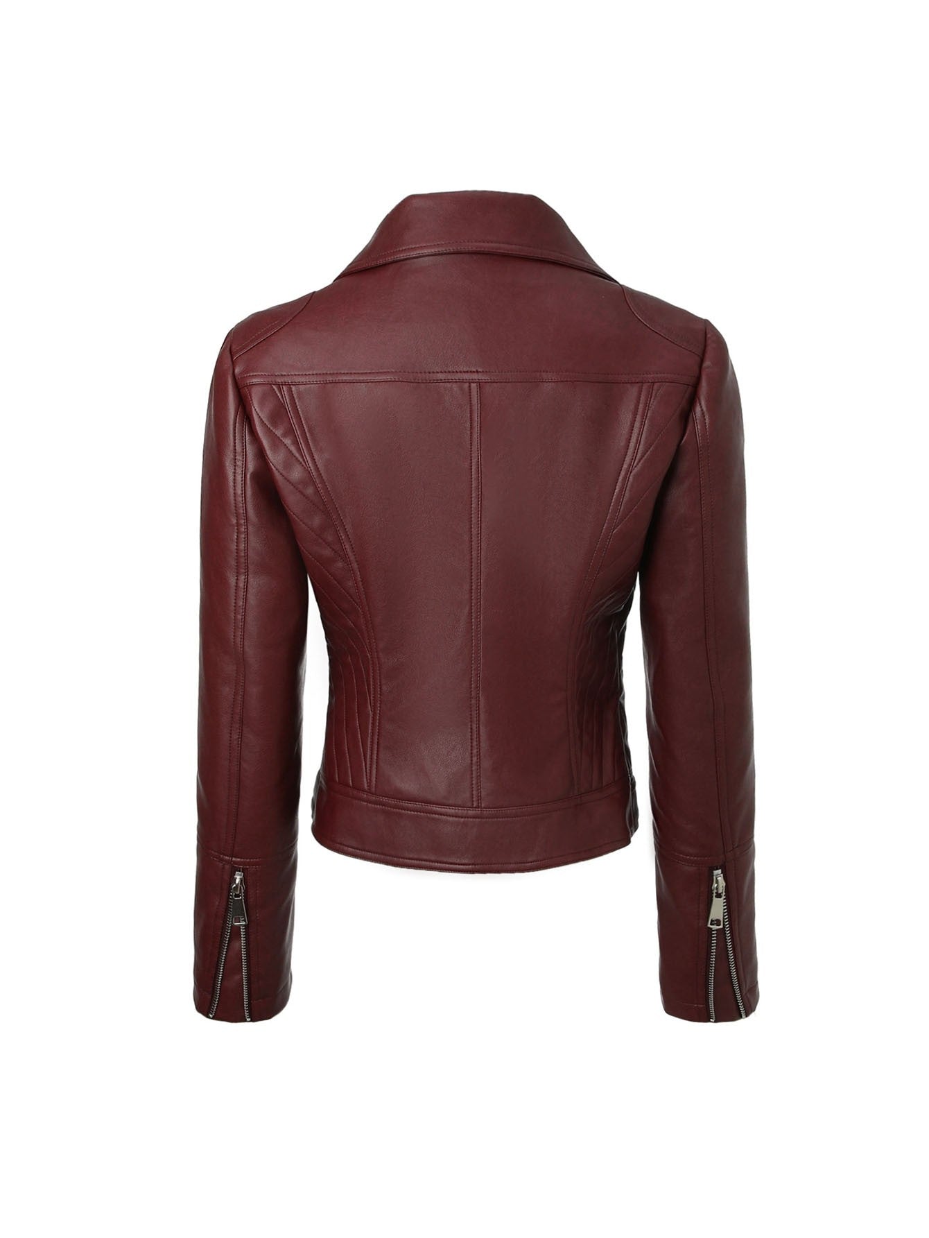 ? Biker Style Pu Leather Jacket for Women - Vegan Faux Motorcycle Jacket with Zipper & Buttons (Black/White/Red/Green)