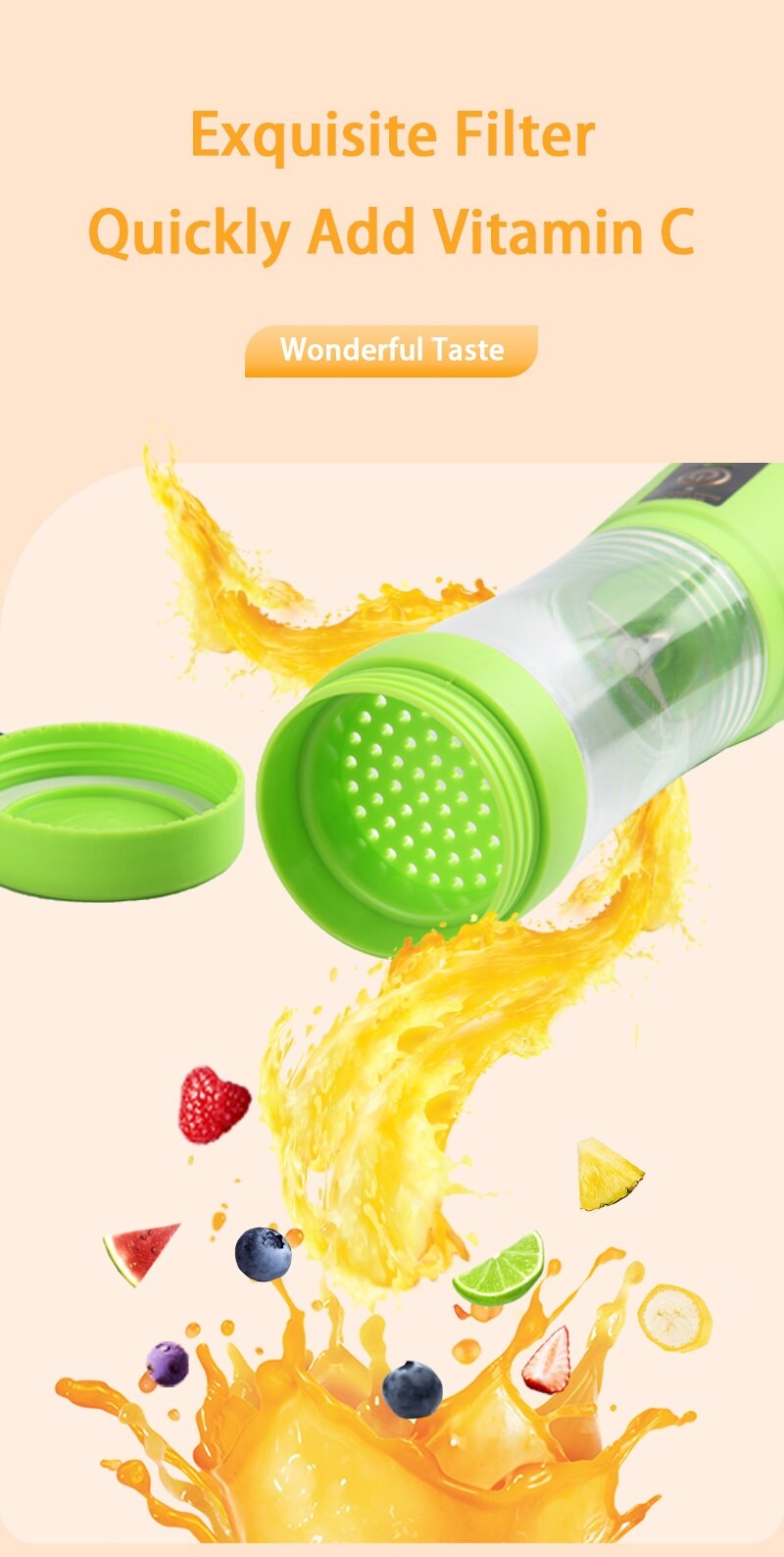 380ml Espremedor Elétrico Portátil Liquidificador de Smoothie USB Recarregável Processador de Alimentos Mini Misturador de Frutas para Viagem Cozinha Treino