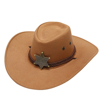 Chapéu Unissex de Cowboy para Praia em Camurça Sintética Aba Larga Proteção Solar Chapéu de Festa Cosplay Chapéu de Jazz Cor Sólida Respirável