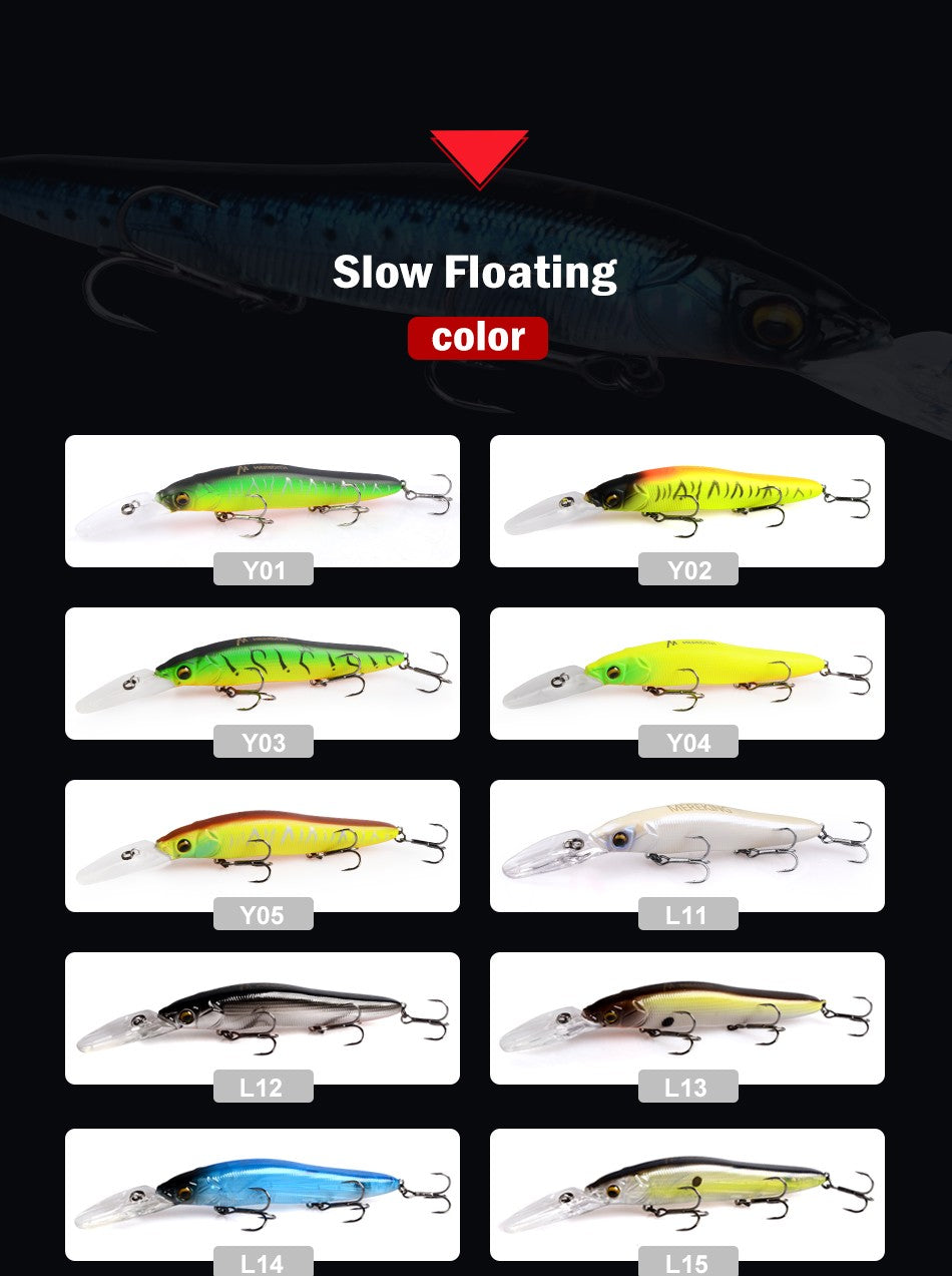 MEREDITH Iscas de Pesca Minnow Wobbler Lento Afundando ou Flutuando 110mm Isca Artificial Rígida Profundidade 0-3m Isca para Baixo e Lúcio