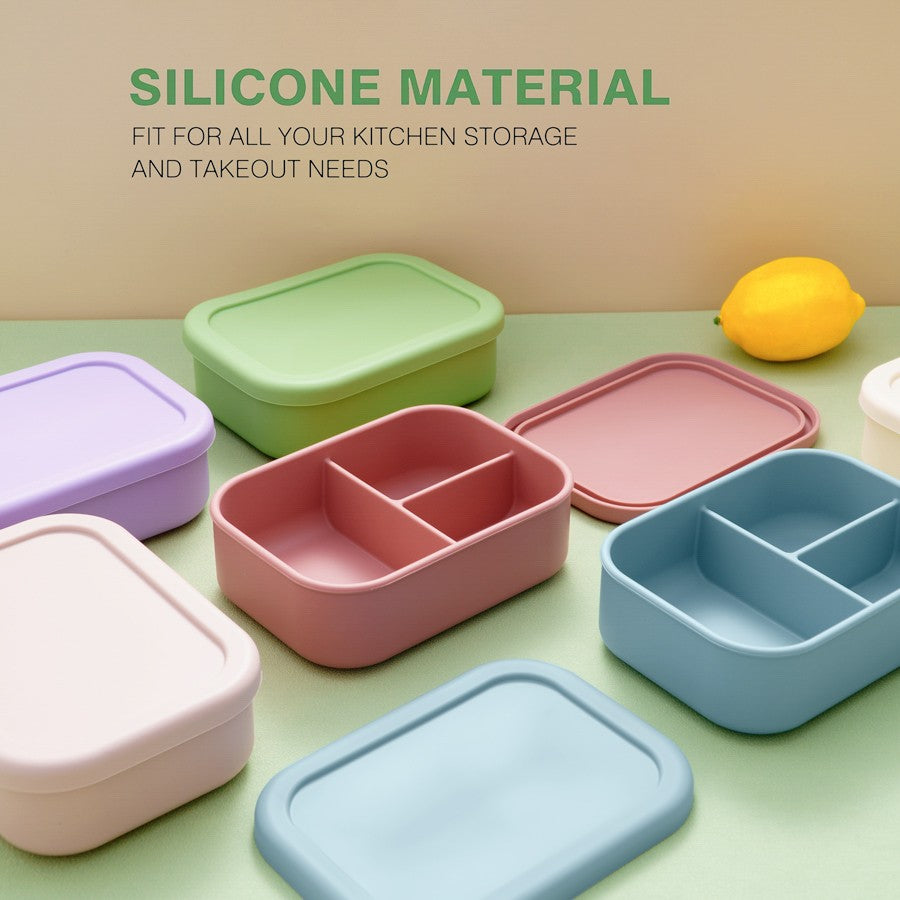 1PCS Baby Silicone Food Storage Box Solid Color Baby Tableware Three-compartment Dinner Plate Children Portable Lunch Box
