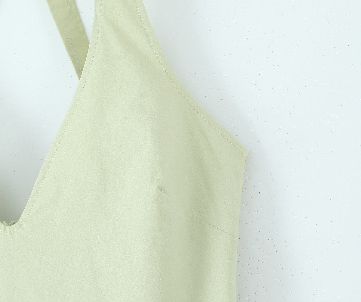 YENKYE Sexy Backless Green Elegant Halter Dress For Women Low Waist A-line Midi