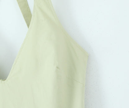 YENKYE Sexy Backless Green Elegant Halter Dress For Women Low Waist A-line Midi