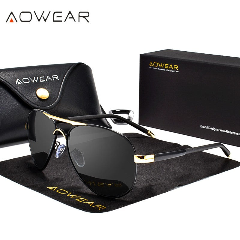 Óculos de Sol Masculino AOWEAR de Aviador Polarizado Espelhado Para Homem HD Dirigir Piloto Óculos de Sol lunettes de soleil homme