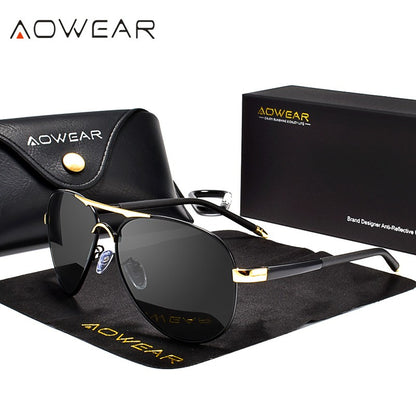 Óculos de Sol Masculino AOWEAR de Aviador Polarizado Espelhado Para Homem HD Dirigir Piloto Óculos de Sol lunettes de soleil homme