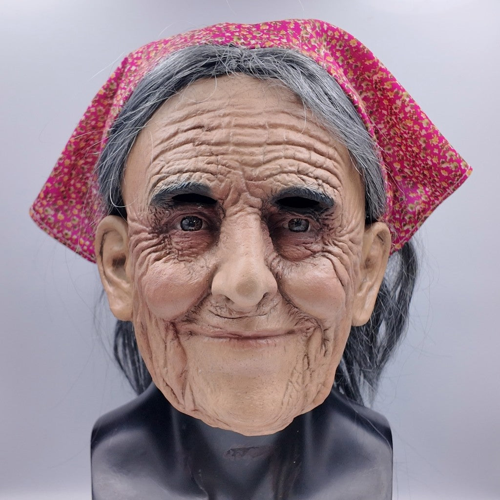 Unique Old Grandma Mask Halloween Carnival Costume Party Realistic Peasant Woman Performance Mask