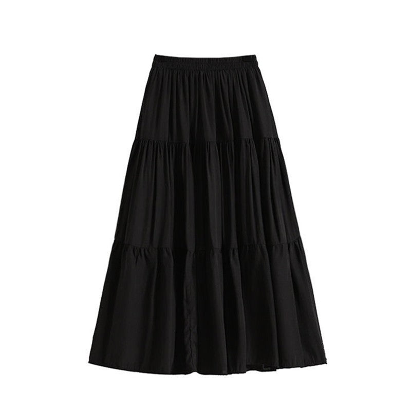 A-line Skirt High Waist Casual Slimming Cake Skirt Versatile Mid Length Dress Youthful Women New In Clothes Sweet Black Trend