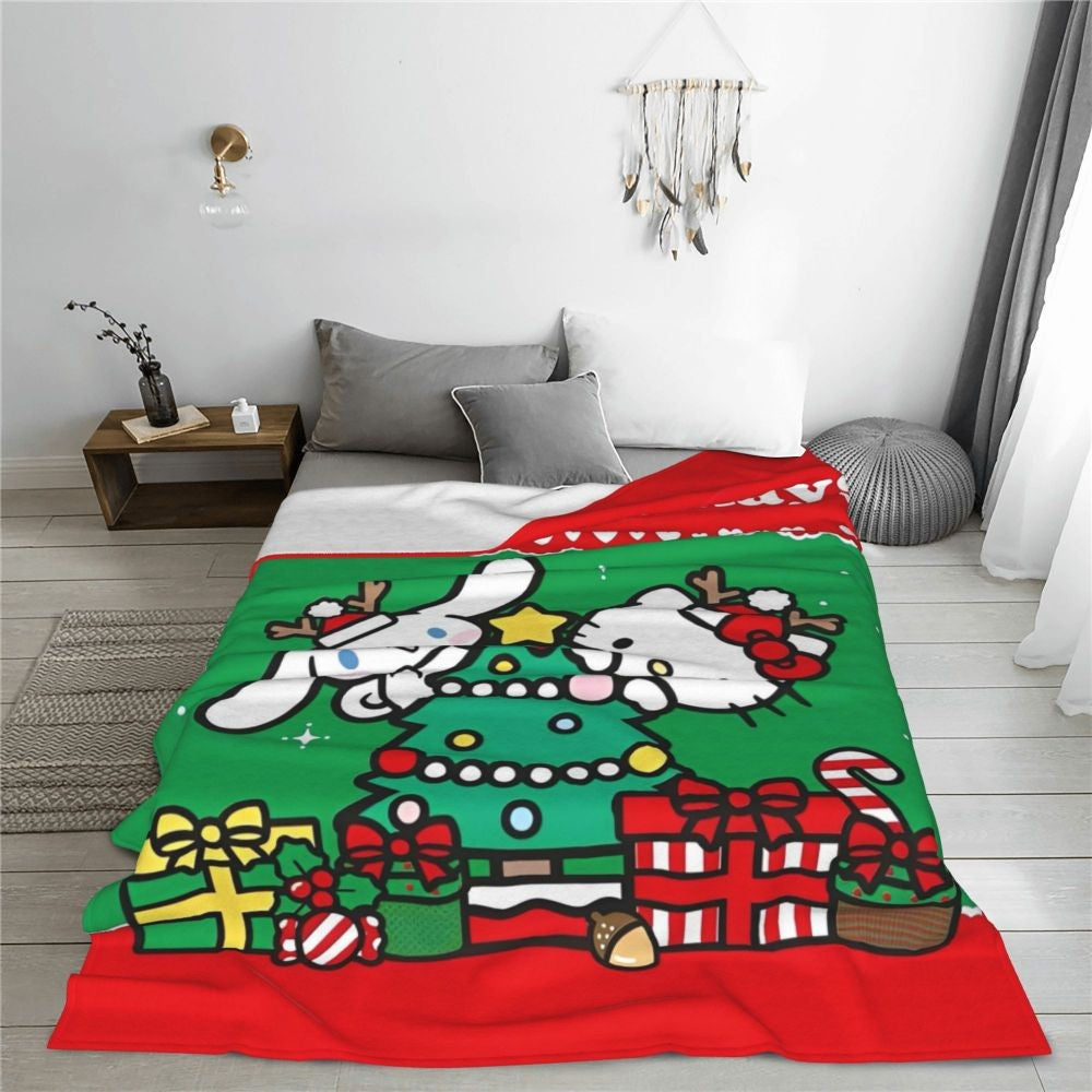 Christmas Hello Kitty Blankets Quality Warm Throw Blanket Winter Travel Office Couch Bed Graphic Bedspread