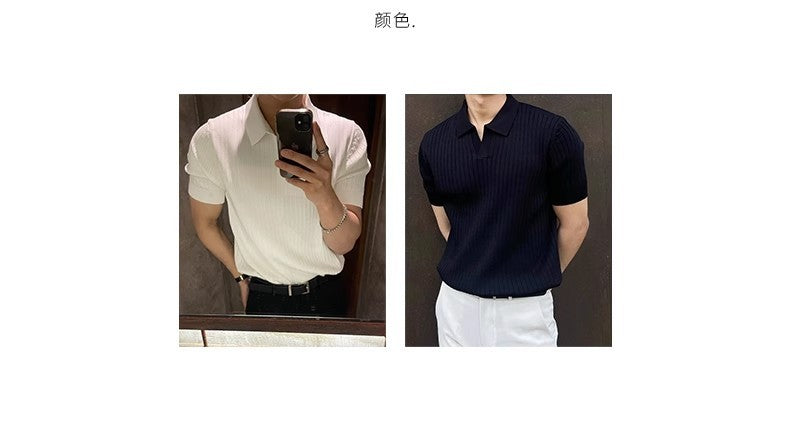 Men Slim Fit Polo Shirts Solid Stretch Sexy Collared TShirt Fashion Trendy Cotton Casual Top Summer Clothes Comfortable Stretchy