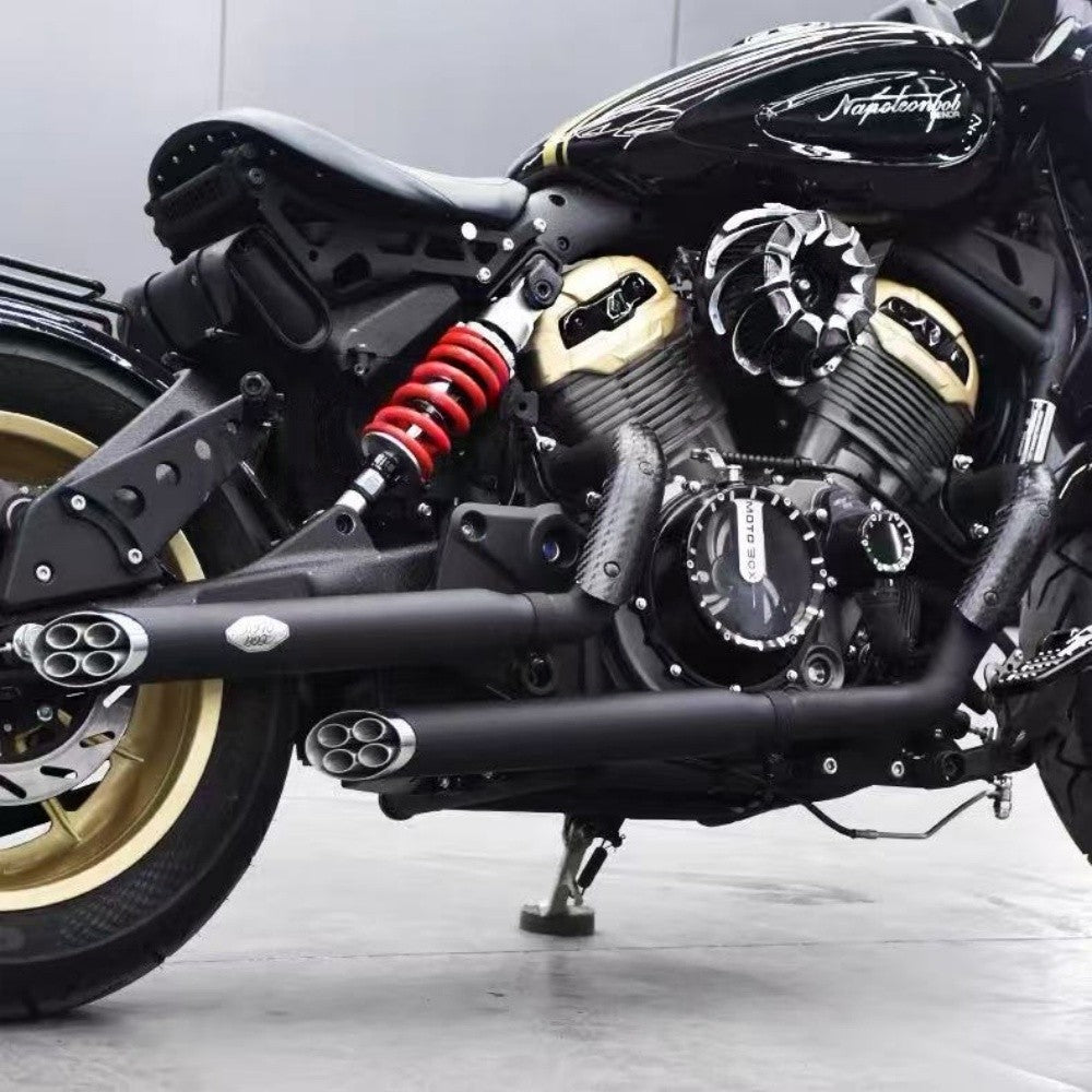 For Benda Chinchilla 450/500, the modified accessory features a rattlesnake exhaust pipe with dual outlets on the right side.