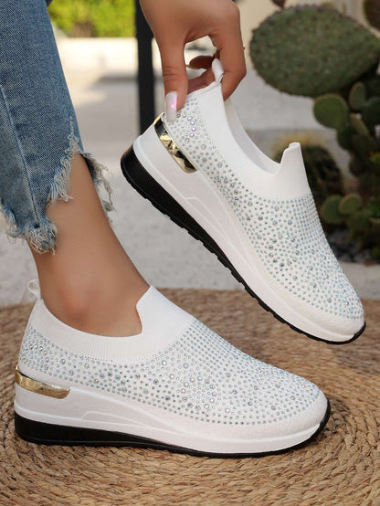 Women Wedges Platform Sneakers Autumn Fashion Round Toe Casual Sports Slip-on Shoes Woman Non Slip Vulcanized Shoes Plus Size 44