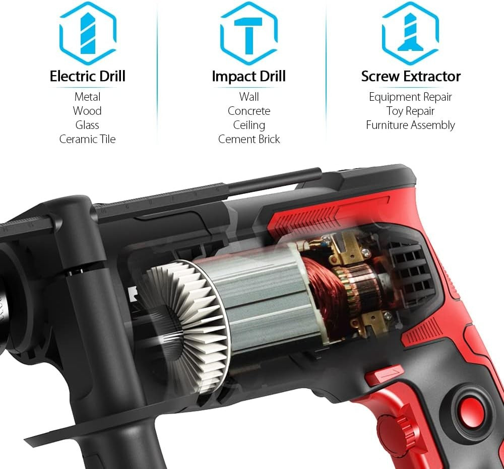 Furadeira de Impacto 850W com Velocidade Variável, Dupla Função para Perfuração em Concreto e Madeira