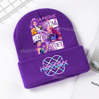 Demone Hunter Kids Knitted Hat Cute Anime Print Girl Beanie Cap Headgear Outdoor Street Warm Knit Cap Y2K Kawaii Game Party Gift