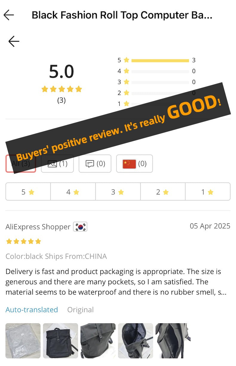 Black Fashion Roll Top Computer Bag Laptop Travel Business Waterproof Large Capacity Backpack Teenager School Bag ?? Mochila