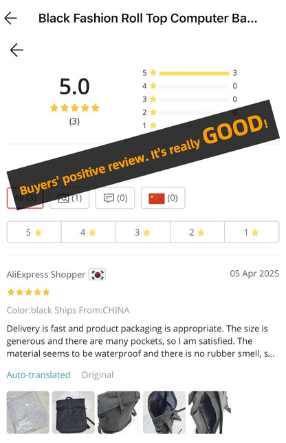 Black Fashion Roll Top Computer Bag Laptop Travel Business Waterproof Large Capacity Backpack Teenager School Bag ?? Mochila