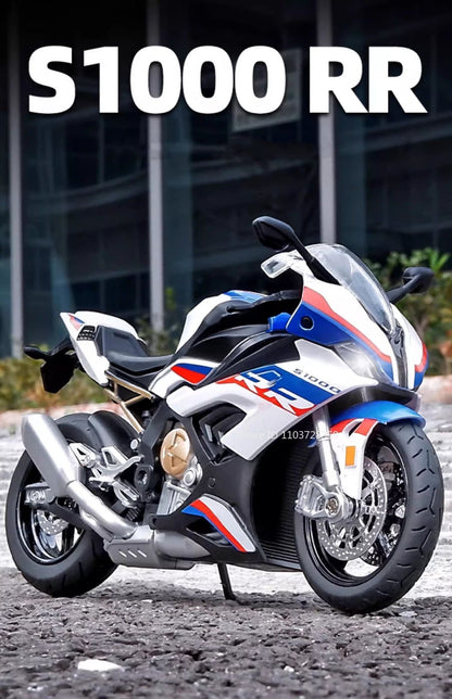 1:12 RRS1000 S1000RR Modelo de Brinquedo Motos de Liga Fundida Motocicletas Amortecimento Roda Dianteira Direcionável Pneus de Borracha Presente para Meninos
