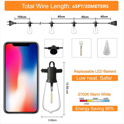 Shatterproof ST38 Plastic Outdoor String Lights Waterproof LED Garden Light Garland Connectable Retro Festoon Decoration Light