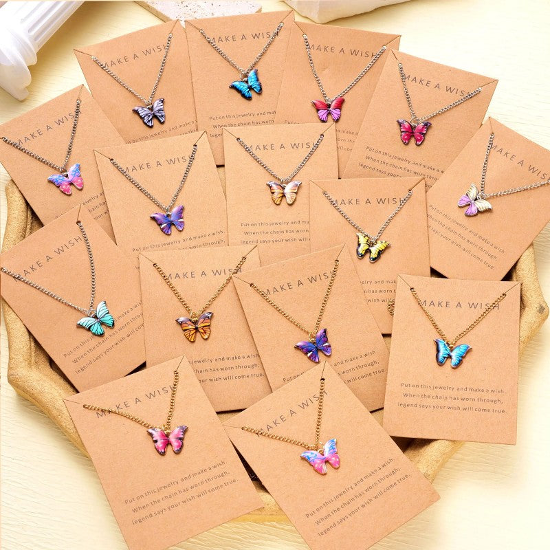 Conjunto de 5 Colares Femininos Borboleta Colorida Estilo Boho Moderno Coreano Pingente Fofo Joia de Presente Atacado Lançamento 2024