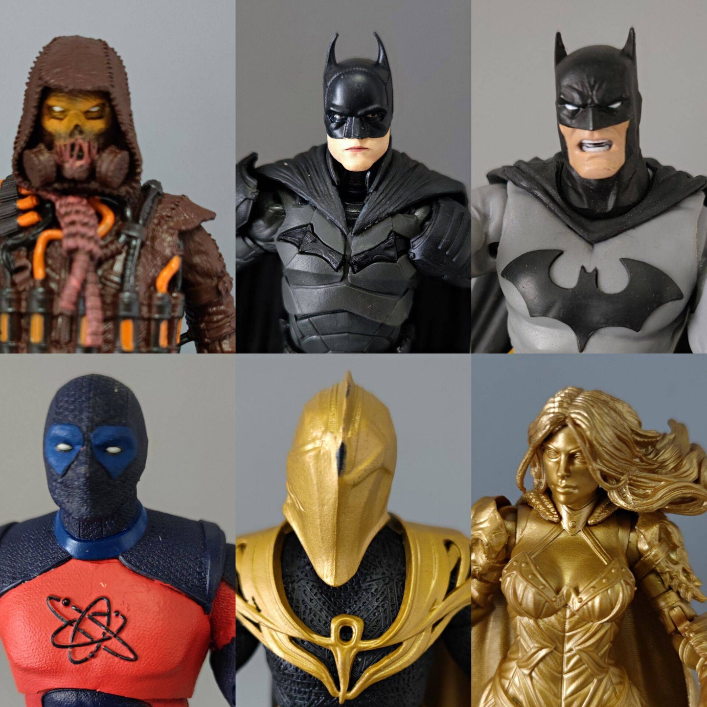 Multiverse Bat-Herói Dr.-Destino Atom Espantalho Silêncio Mulher-Maravilha Dourada 7" Boneco de Ação Solto