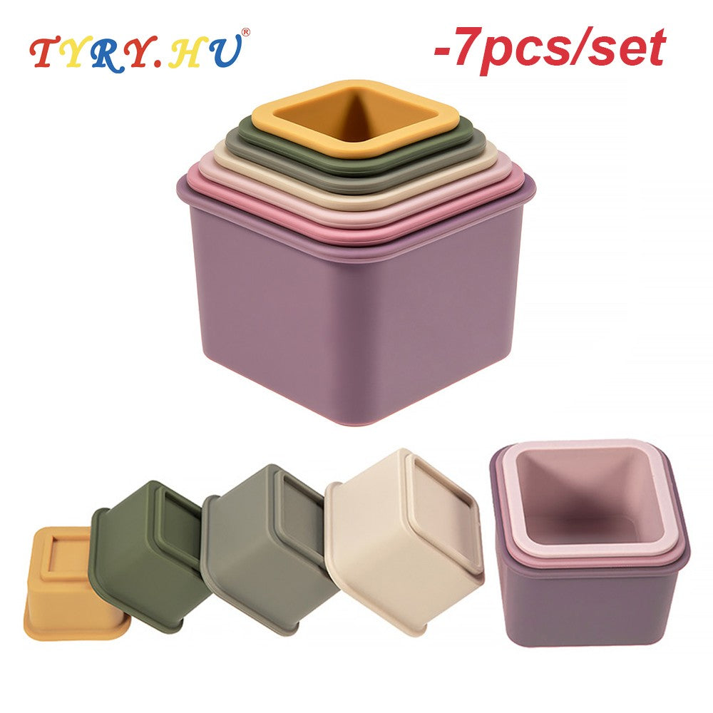 TYRY.HU 1set Baby Silicone Building Block BPA Free Round Cup Soft Block 3D Educational Montessori Toys Baby Teether Gifts