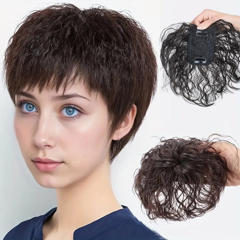 Extensão de cabelo sintético de 6 polegadas com clipe, touca curta encaracolada, peruca respirável leve, aumenta o volume do cabelo