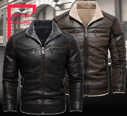 2024 Men Faux Leather Jacket High Quality Casual Zipper Fleece Warm Coats Winter Men Vintage Motorcycle Leather Jacket Men S-4Xl