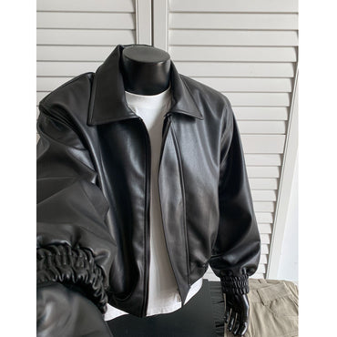 chaquetas sin manga cuerina Loose short leather jacket Shoulder pad coat American retro leather jacket for men