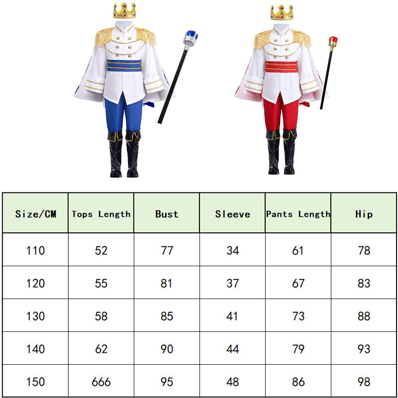 Medieval King Prince Red Blue 7 Piece Costume Set With Crown Scepter Cape For Royal Halloween Party Fancy Dress Performance