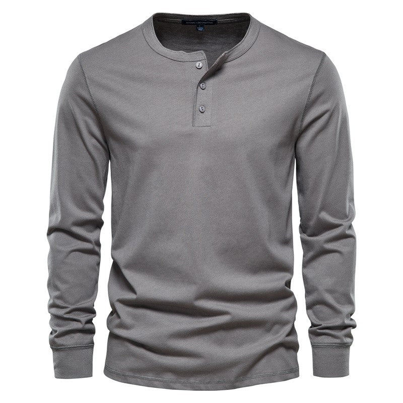 AIOPESON Men's Long Sleeve Button Down T-Shirts Autumn Henley Collar Casual High Quality 100% Cotton Crew Neck Mens T Shirts