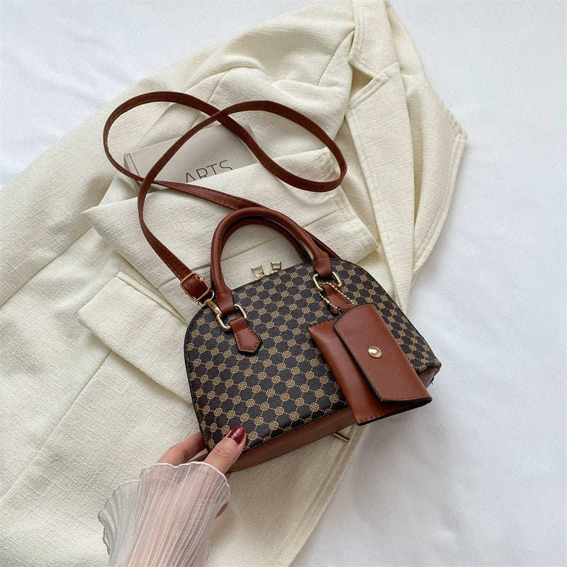 Luxury Shell Fashion Women's Handbag Simple Shoulder Bag Plaid Print Crossbody Bag with Mini Purse