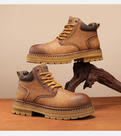 New Men's Casual High-top Boots, Anti-slip and Wear-resistant Thick-soled Height-increasing Shoes, Street Retro Work Boots