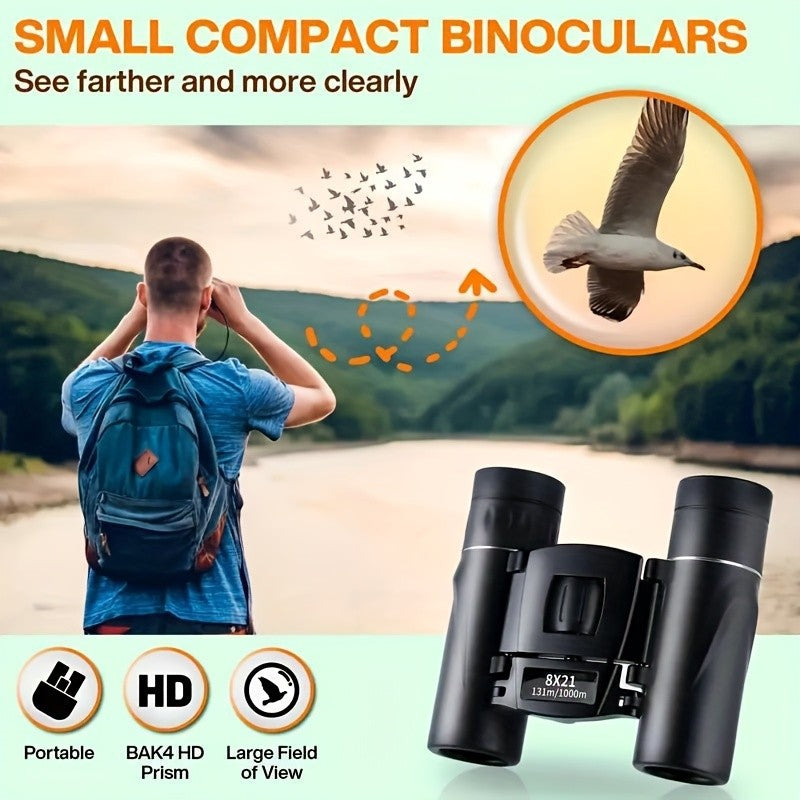 1 unidade Binóculos HD Zoom, Telescópio de Longo Alcance 8X21 com Design Dobrável Compacto para Turismo e Acampamento ao Ar Livre
