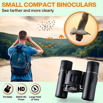 1 unidade Binóculos HD Zoom, Telescópio de Longo Alcance 8X21 com Design Dobrável Compacto para Turismo e Acampamento ao Ar Livre