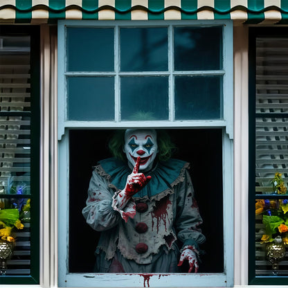 2D flat banner 1pc Halloween party banner - Horror Carnival Clown and Blood Design, Polyester Hanging Decoration
