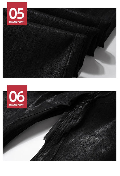 MIJKO Black Wax Leather Strecth Jeans for Men Women Baggy Flare Pants Oversized Straight Denim Trousers ZJ004