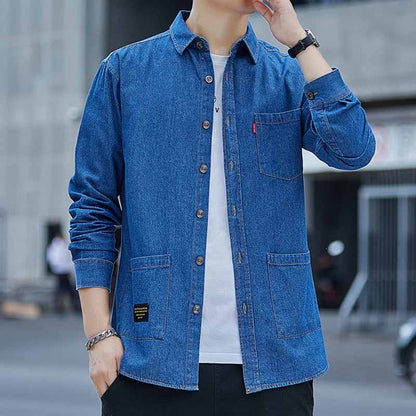 High Quality Cotton Denim Shirt Mens High Street Long Sleeve Cowboy Shirts for Men Autumn Casual Slim Fit Mens Design Clothing