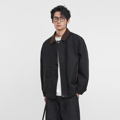 American Retro Men's Fashion Jacket 2025 Spring and Autumn New Loose Solid Color Lapel Workwear Top Men's Jacket