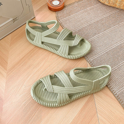 Men's Beach Sandals Summer Vacation EVA Non-Slip Straw Sandals Fashion Couple Flip Flops Soft Outdoor Breathable Casual Shoes