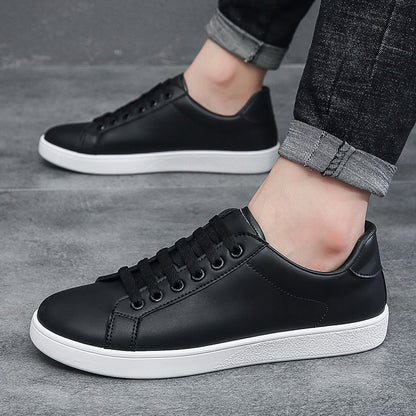 Men's Vulcanized Shoes Casual Low Top Flat Sneakers White Shoes Zapatillas Hombre Chaussure Homme Drop Shipping Leather Black