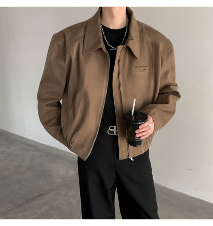 Short Jacket Men's Autumn Winter Handsome American Shoulder Pad Coat High-end Lapel Baseball Uniform