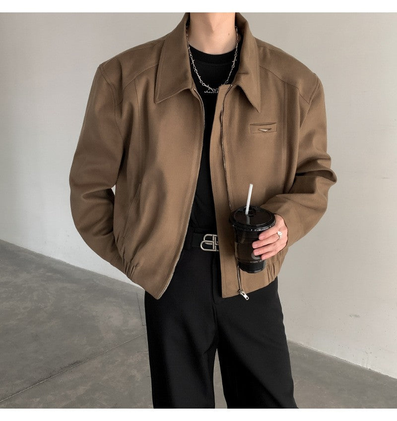 Short Jacket Men's Autumn Winter Handsome American Shoulder Pad Coat High-end Lapel Baseball Uniform